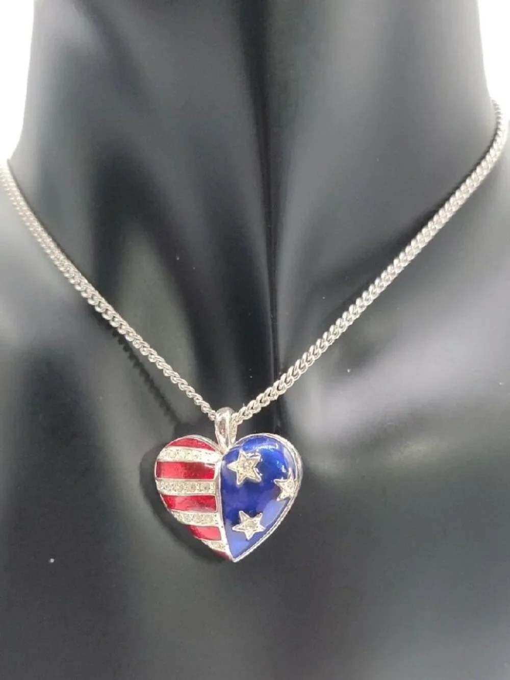 Patriotic Locket Necklace 3-D American Flag Locket on 18